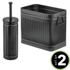 MDesign Metal Compact Toilet Bowl Brush And Wastebasket Combo, Set Of 2, Black