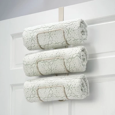 MDesign Metal Over Shower Door Towel Rack Storage Organizer, 3 Tiers