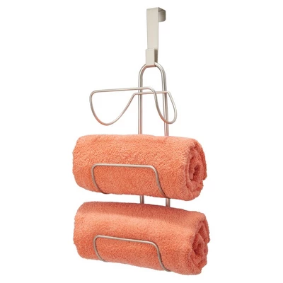 MDesign Metal Over Shower Door Towel Rack Storage Organizer, 3 Tiers - Image 5