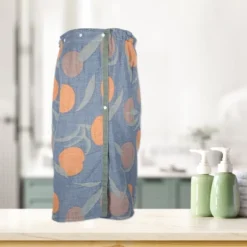 Unique Bargains Soft Absorbent Elastic Band Adjustable Button Towel Bath Wrap Blue 55.12" X 30.31" 1 Pc