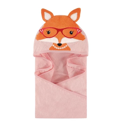 Hudson Baby Infant Girl Cotton Animal Face Hooded Towel, Foxy, One Size