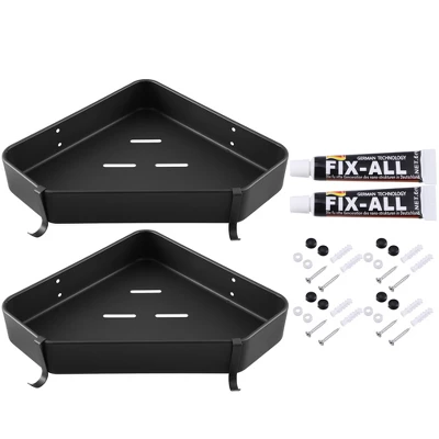 Unique Bargains Bath Corner Shower Shelves Adhesive Caddy With Hooks Drill For Bathroom 9.57"x9.57"x1.97" 2 Sets - Image 6