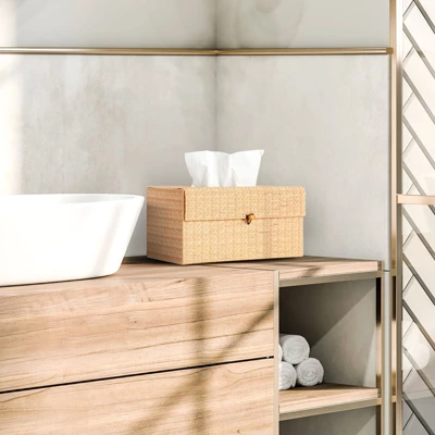 Juvale Bamboo Cane Material Tissue Box Cover For Home And Bathroom Decor, 11 X 6 X 5 In