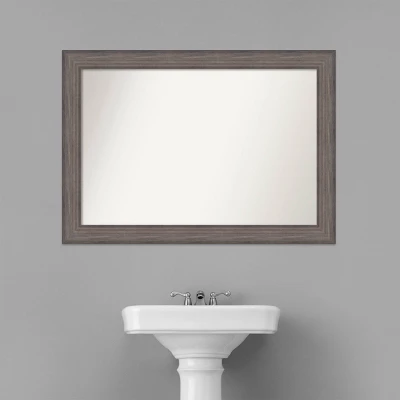 41" X 29" Non-Beveled Country Barn Wood Bathroom Wall Mirror Brown - Amanti Art - Image 5