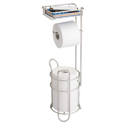 MDesign Metal Toilet Paper Holder Stand/Dispenser, Shelf, 3 Rolls - Image 3