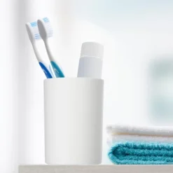 Unique Bargains Bathroom Toothbrush Tumblers PP Cup For Bathroom Kitchen Color White Gray 4.05''x2.91'' 2pcs
