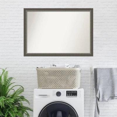 39" X 27" Non-Beveled Domus Wood Bathroom Wall Mirror Dark Silver - Amanti Art - Image 8