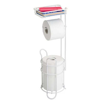 MDesign Metal Toilet Paper Holder Stand/Dispenser, Shelf, 3 Rolls - Image 9