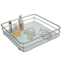 Square Vanity Tray With Glass Chrome - Elle Décor