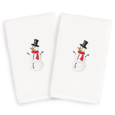 2pk Snowman Hand Towel Set White - Linum Home Textiles
