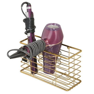 MDesign Metal Wall Mount Hair Care & Styling Tool Storage Basket - Image 12