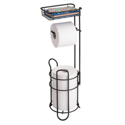 MDesign Metal Toilet Paper Holder Stand/Dispenser, Shelf, 3 Rolls - Image 7