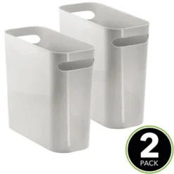 MDesign Slim Plastic Small Trash Can Wastebasket With Handles, 2 Pack