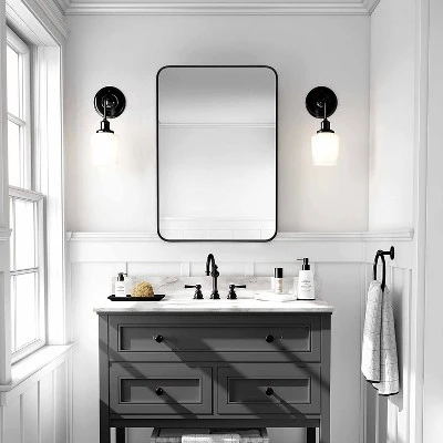 Serio 22" X 30" Brushed Metal Framed Rounded Corner Rectangular Vanity Mount Decorative Bathroom Vanity Mirrors-The Pop Home - Image 3