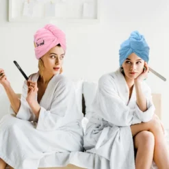 Unique Bargains Soft Hair Towel Wrap Microfiber Lemon Pattern For Wet Long Thick Curly Hair 2 Pcs