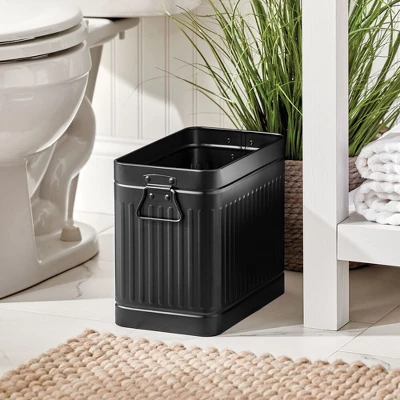 MDesign Metal Compact Toilet Bowl Brush And Wastebasket Combo, Set Of 2, Black - Image 2
