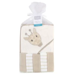 Hudson Baby Infant Unisex Hooded Towel And Five Washcloths, Modern Giraffe, One Size